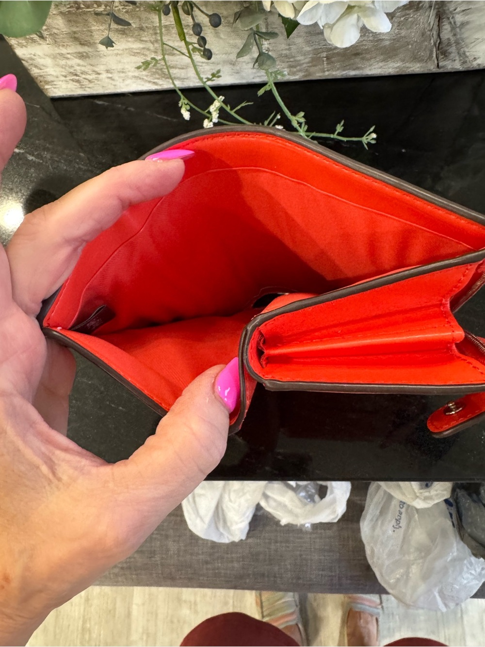 COACH Signature PVC Medium Snap Wallet Khaki Bright Coral Orange - Picture 7 of 10